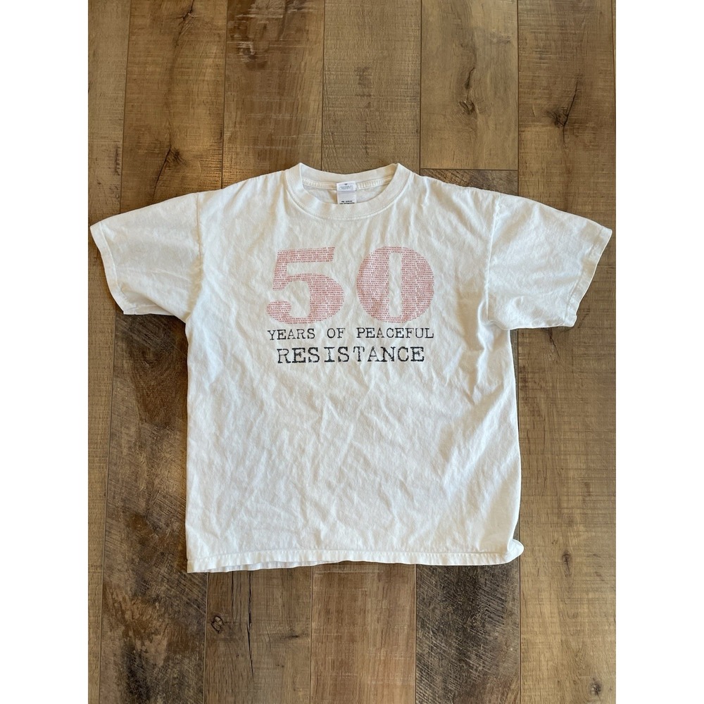 Vintage Free Tibet 50 Years of Peaceful Resistance Protest T Shirt Large Anvil